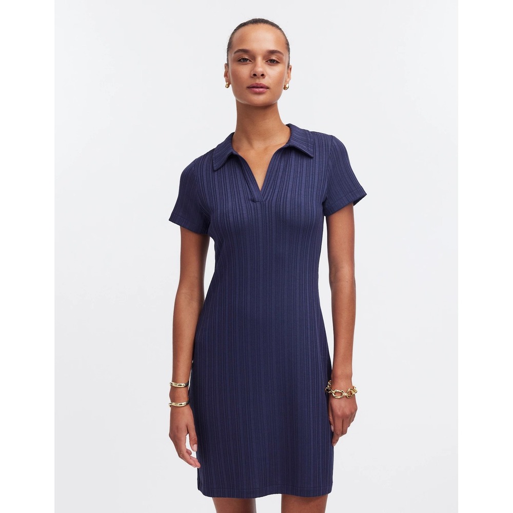 Madewell Ribbed Polo Mini Dress Stretch‎ Casual Everyday Ink Blue Size Small